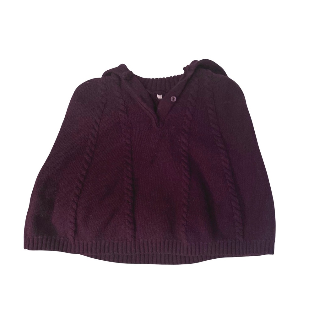 Janie and Jack Girls Purple Cable Knit Poncho Cape Satin Bows Ruffle‎ Collar 2T